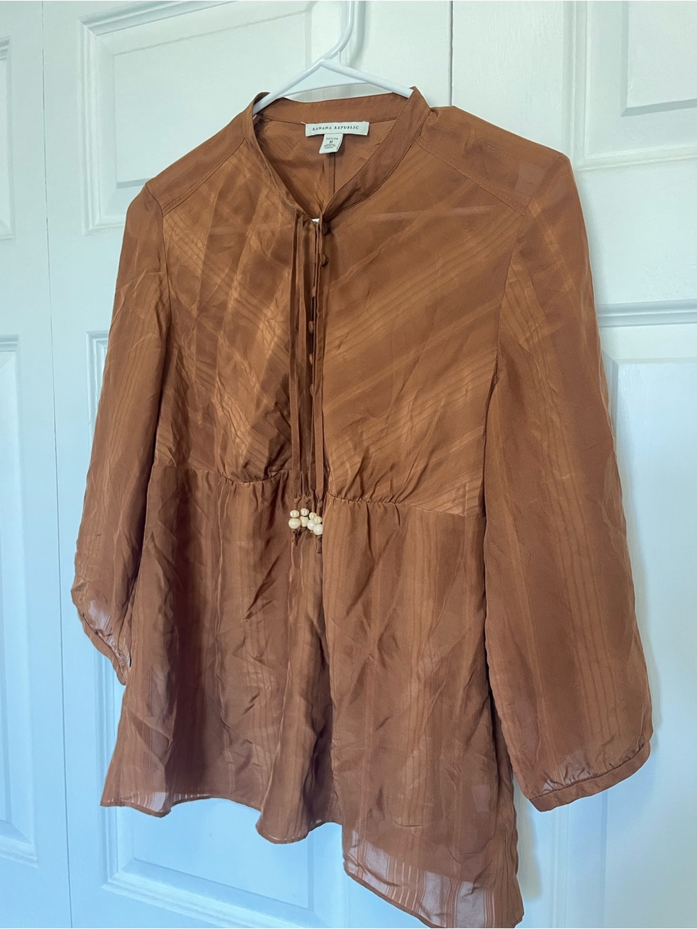 Banana Republic Rust-Brown Silk Button-Front Tunic- Petite Medium - Picture 6 of 12